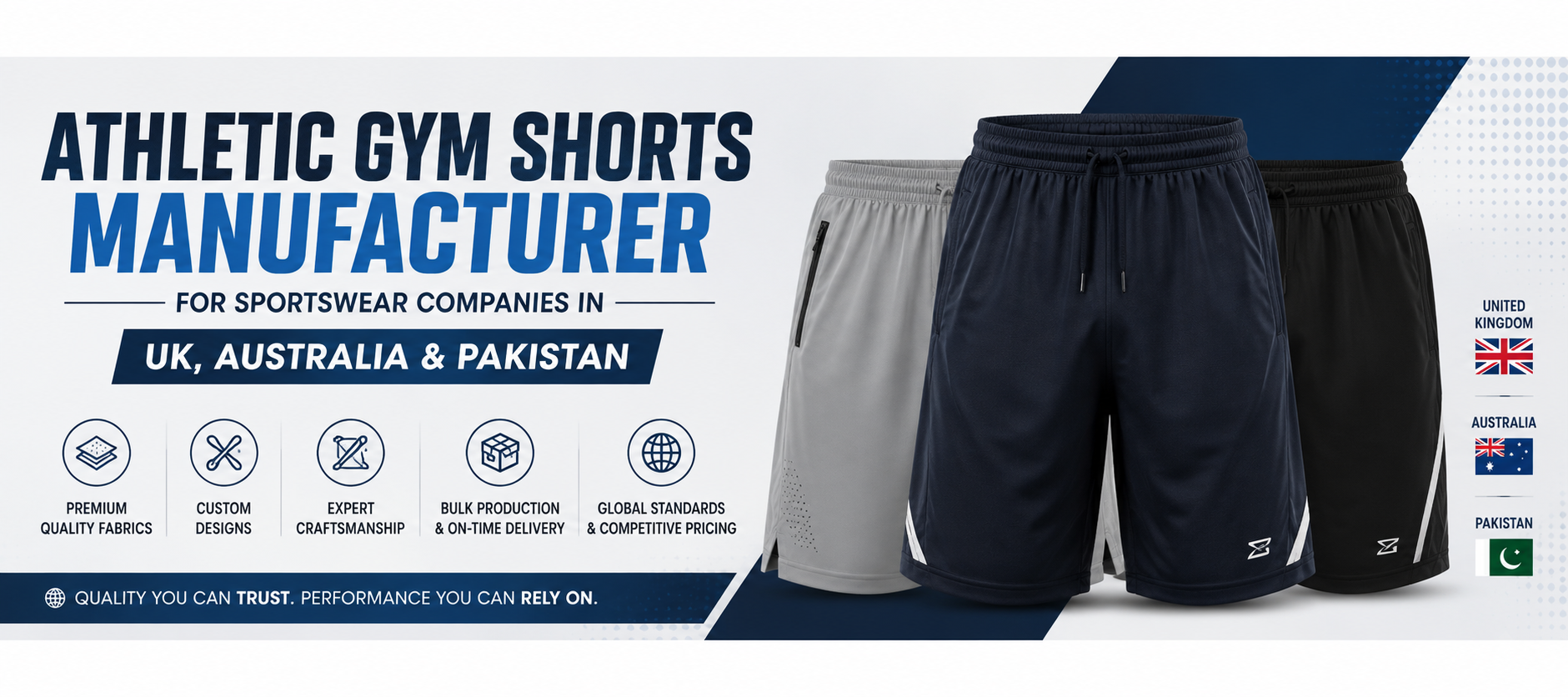 Athletic Gym Shorts Manufacturer for Sportswear Companies in the UK, Australia and Pakistan