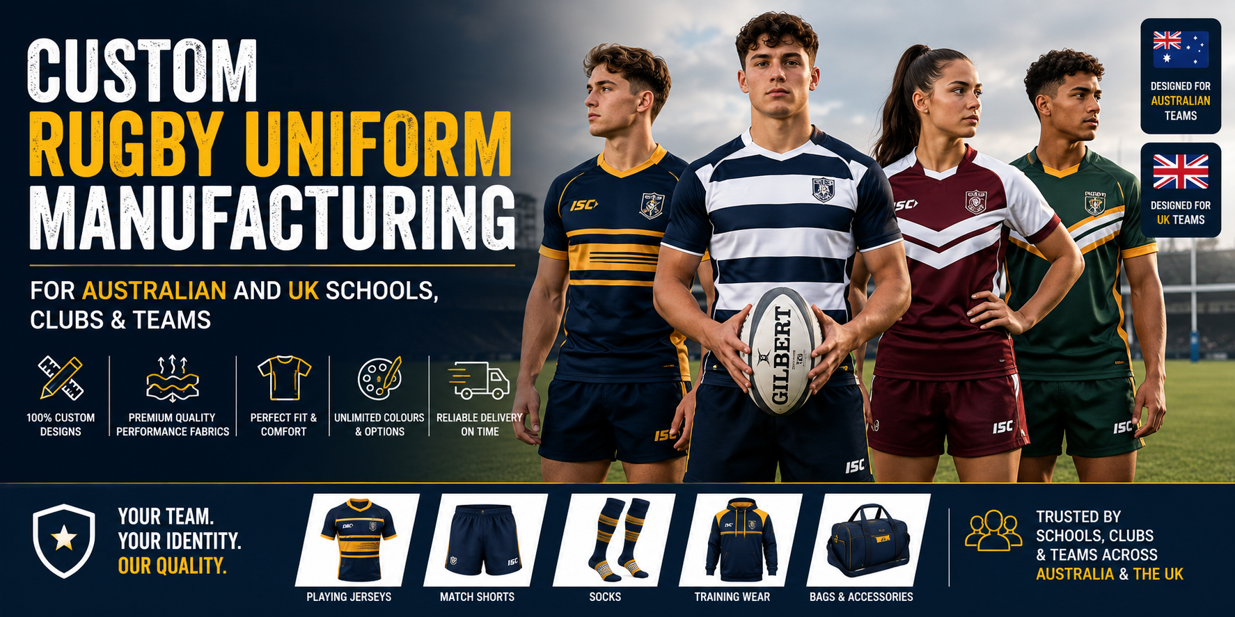 Custom Rugby Uniform Manufacturing for Australian and UK Schools, Clubs & Teams
